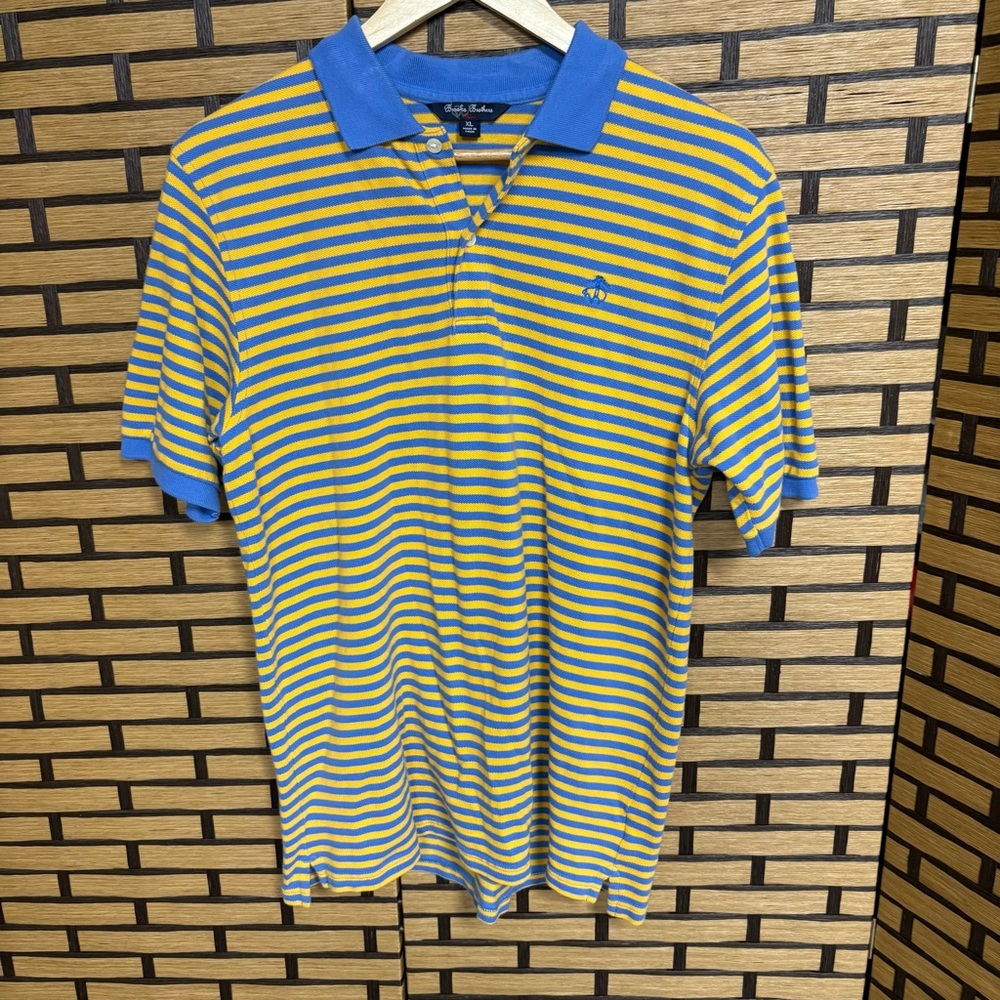 Brooks Brother Blue And Yellow Stripe Polo Size XL